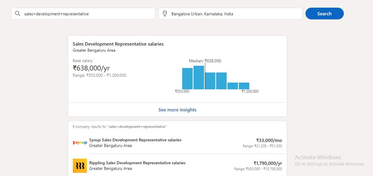 LinkedIn Salary dashboard for salary expectation research for fresher.